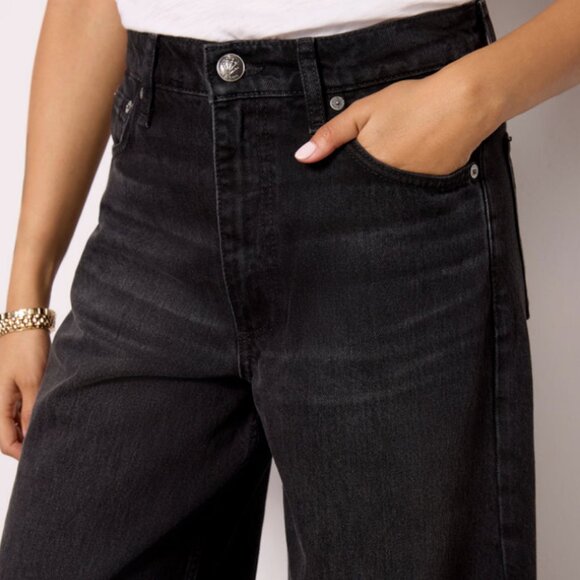 Rag & Bone | Sofie High Rise Ultra Wide Leg Ankle Cuffed Hem Black Wash Jeans - Picture 4 of 16